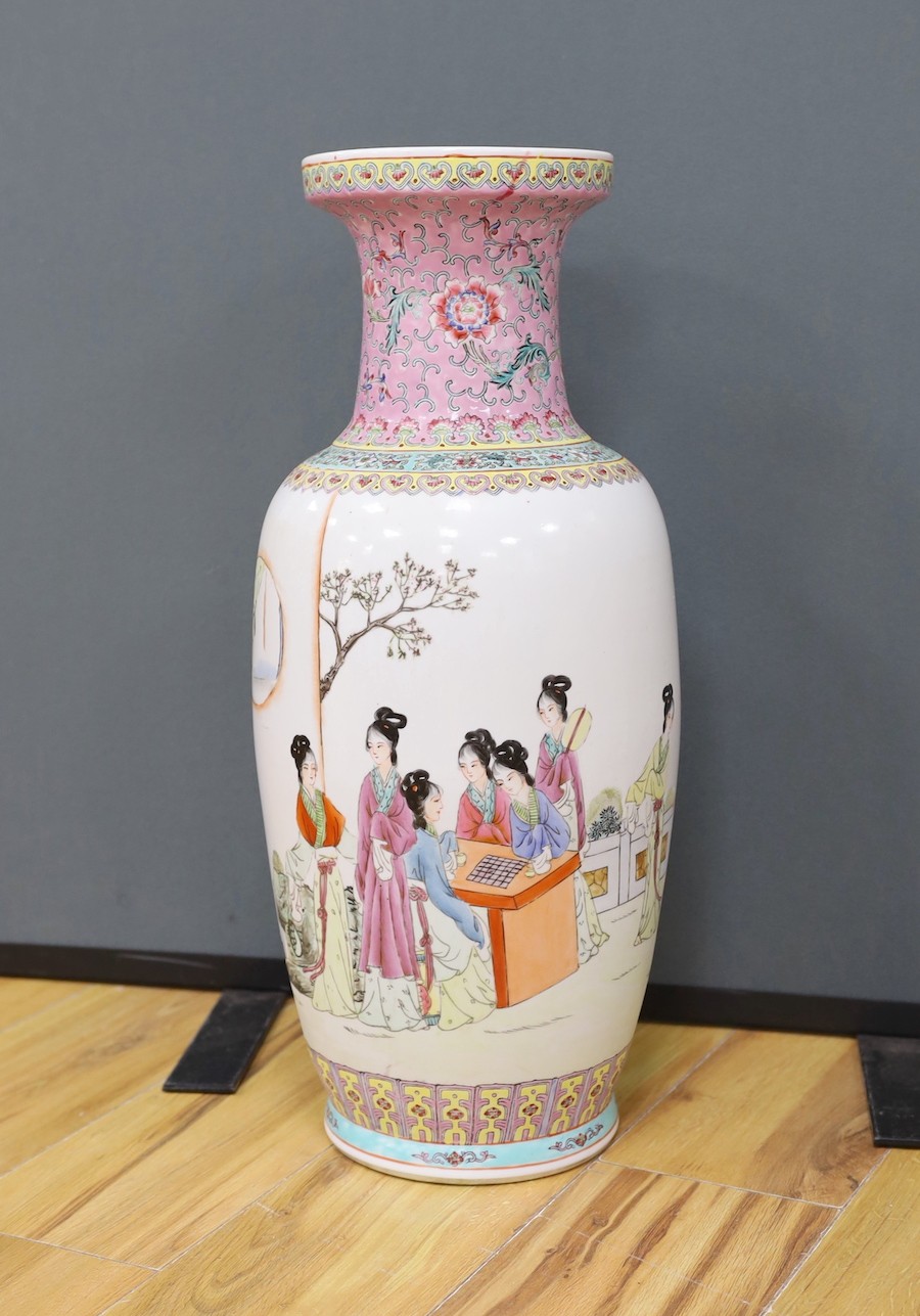 A large early 20th century Chinese famille rose vase, a.f. 62cm